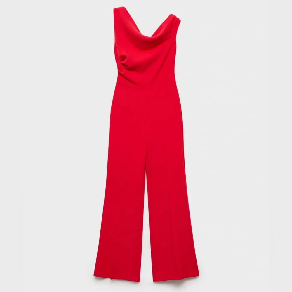 Mango MNG - red asymmetrical off shoulder jumpsuit